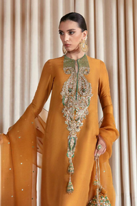 SOL Mustard Raw Silk Suit by Hussain Rehar Moon