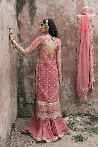 HAYAT Peach Organza Festive Unstitched