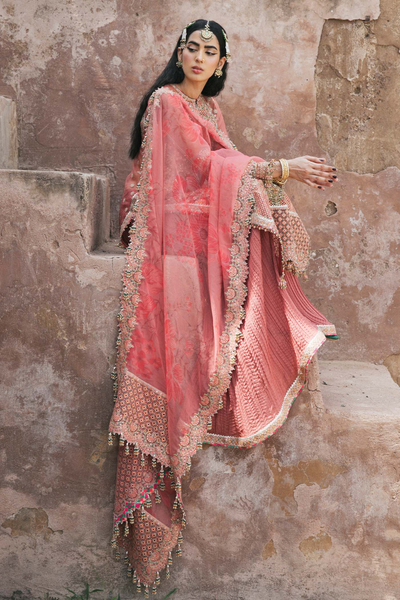 HAYAT Peach Organza Festive Unstitched