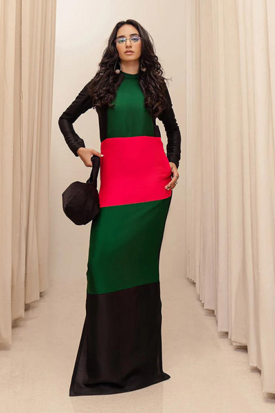 MOD Sleek Dark Green & Hot Pink Accents Black Raw Silk Shirt