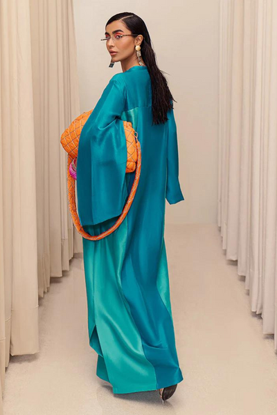 VISTA Teal Blue  Stylish Front Open Design  Silk Shirt 