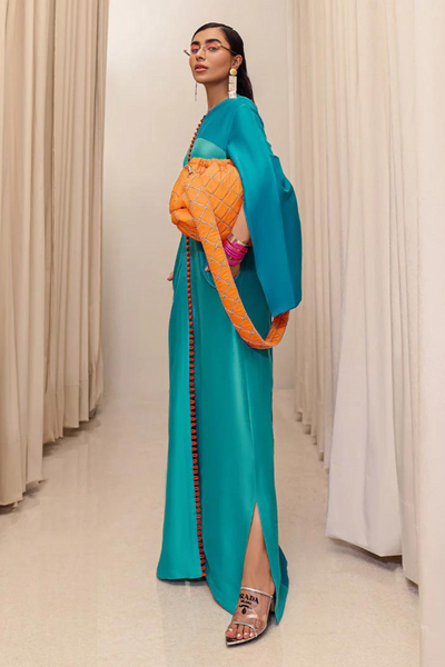 VISTA Teal Blue  Stylish Front Open Design  Silk Shirt 