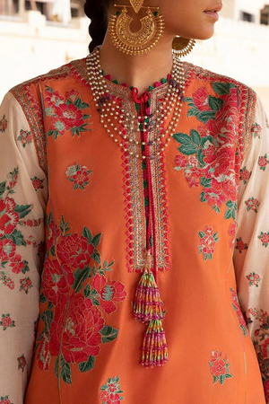 ABLAJ Orange Silk Dupatta set by Hussain Rehar Summer Lawn Vol2