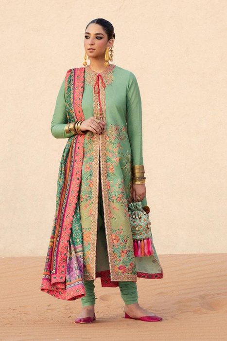 FANAN Pista Green Embroidered Ensemble by Hussain Summer Lawn Vol2