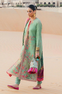 FANAN Pista Green Embroidered Ensemble by Hussain Summer Lawn Vol2