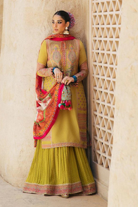 DAHR Lime Yellow kurta & Silk Dupatta set by Hussain Rehar Summer Lawn