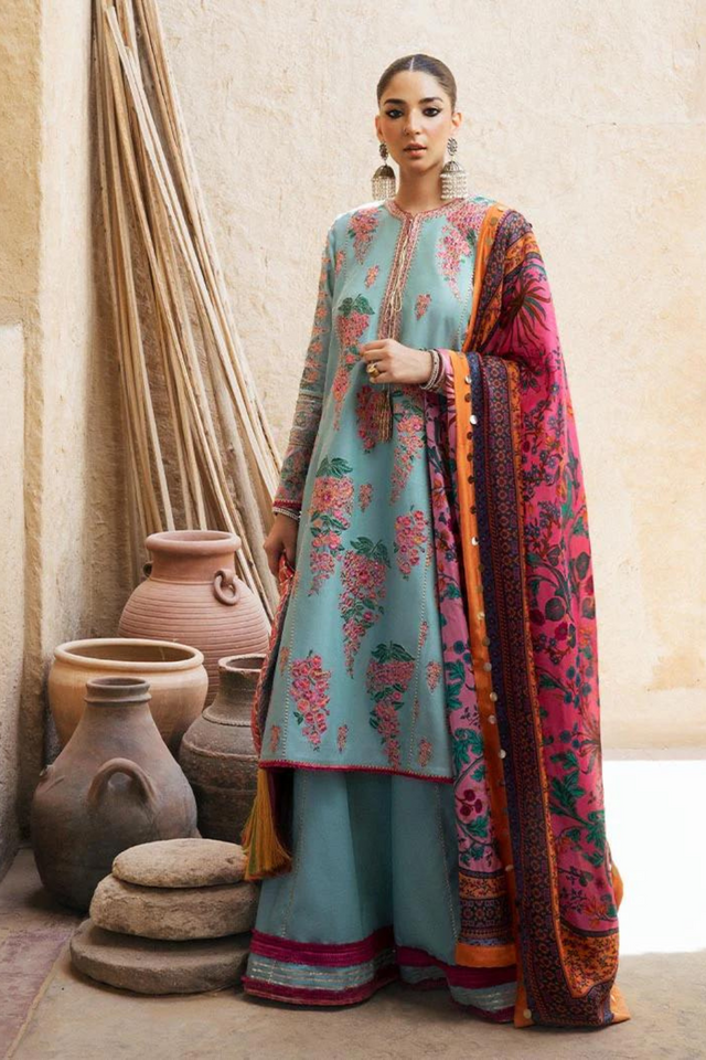 ELISE  Ice Blue Silk kurta set by HUSSAIN REHAR's Summer Lawn Vol-2