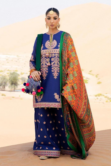 NOUR royal blue lawn & cotton set by hussain rehars summer lawn vol-2 