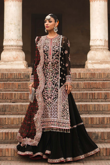 HAQEEQAT  Black Chiffon Outfit with Sharara