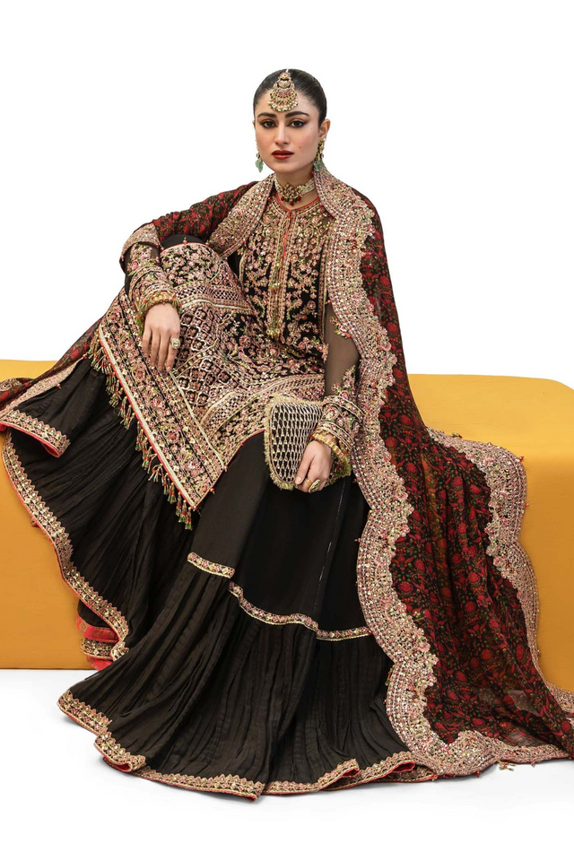 HAQEEQAT  Black Chiffon Outfit with Sharara