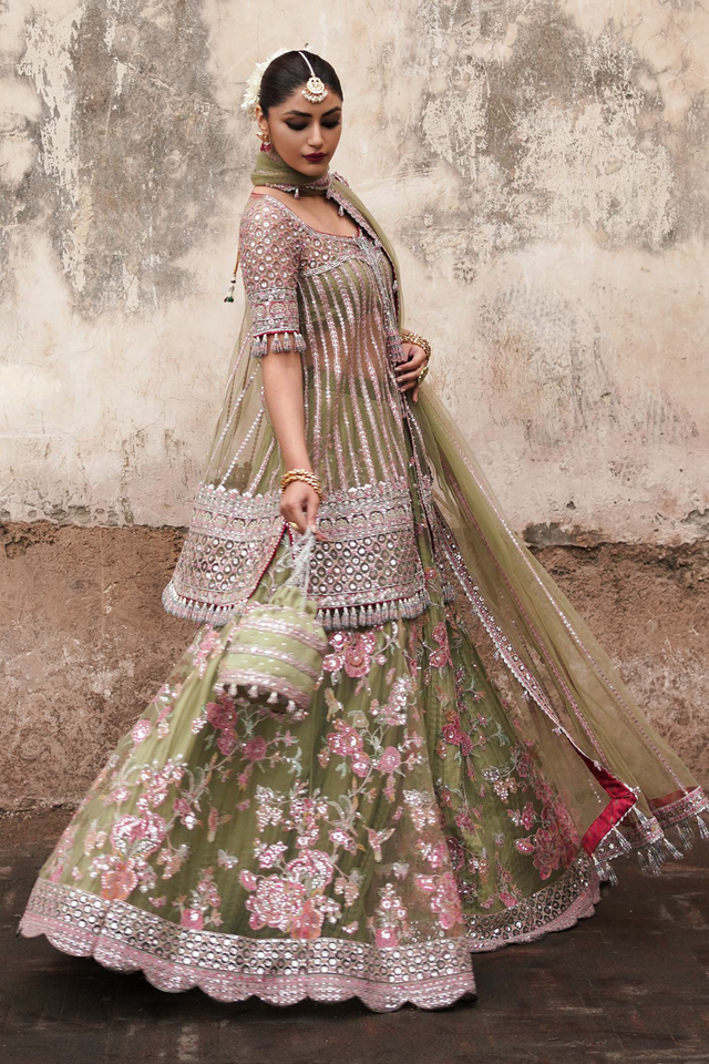 SAFAR  Pistachio Net Ensemble with Embroidered Dupatta