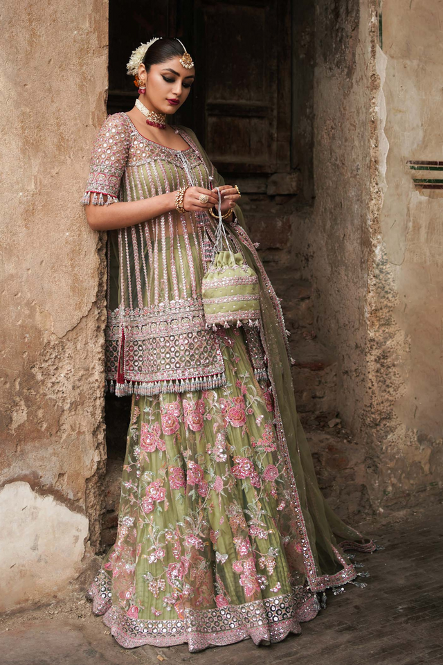 SAFAR  Pistachio Net Ensemble with Embroidered Dupatta