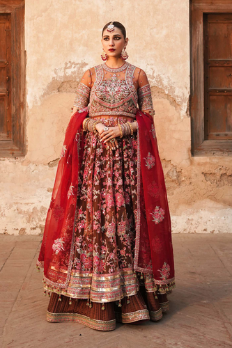 SUHAAG Enchanting Brown Net Outfit with Sharara