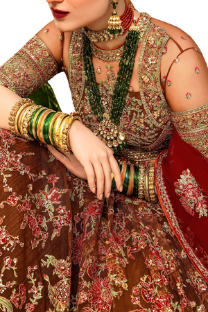 SUHAAG Enchanting Brown Net Outfit with Sharara