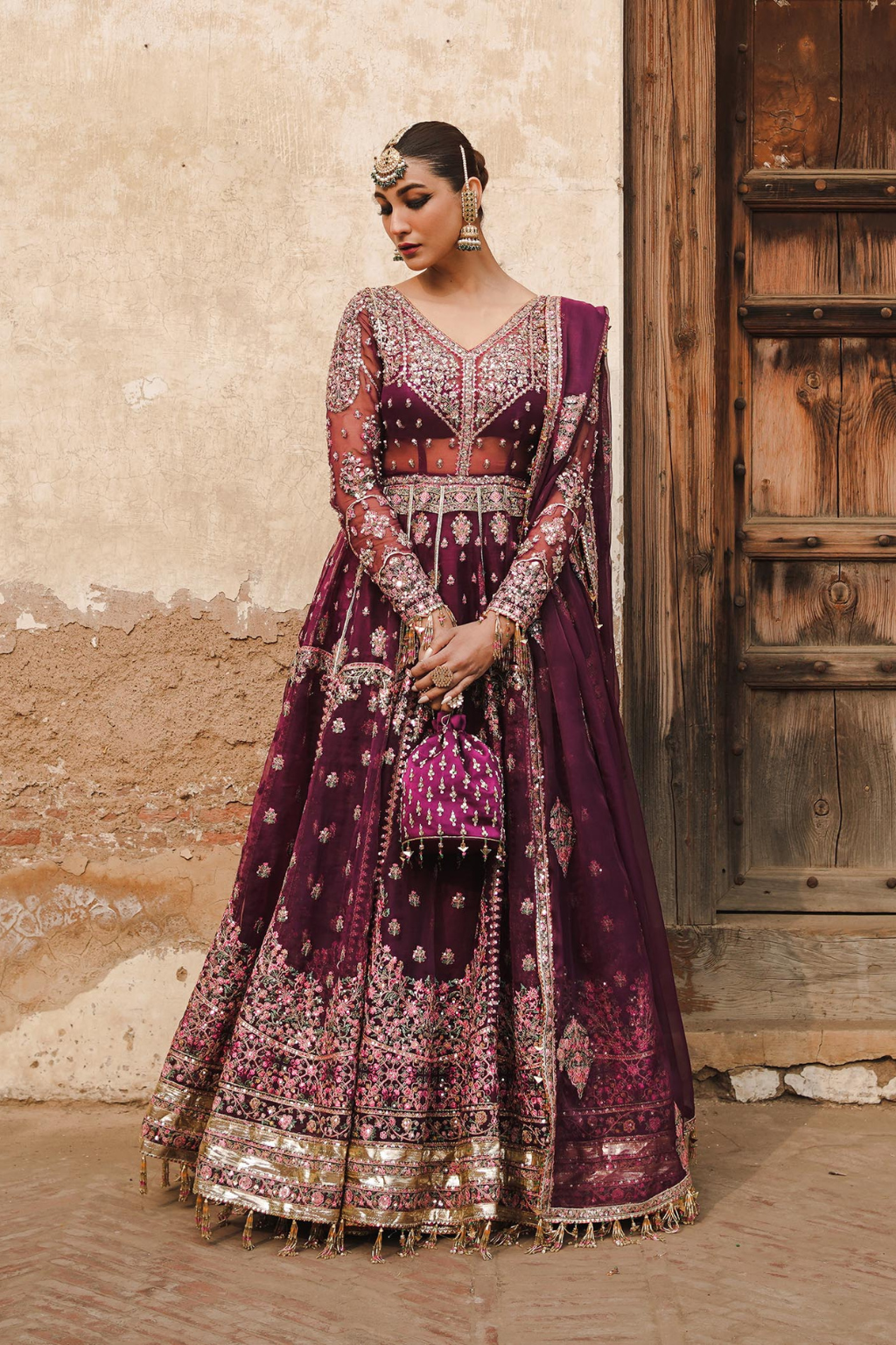 YAAD  Purple Pishwas with Embroidered Dupatta & Sharara