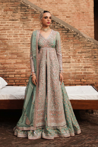 KHUAAB Ice Blue Chiffon Jacket with Sharara & Dupatta