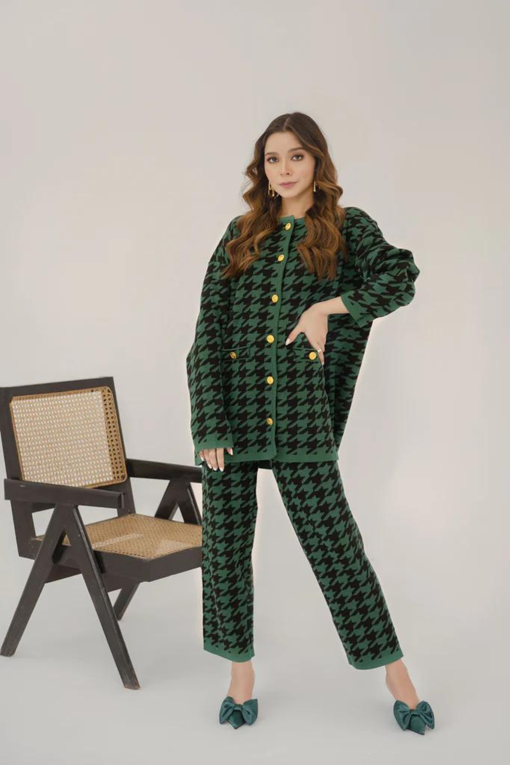 DEFNE GREEN HOUNDSTOOTH SUIT