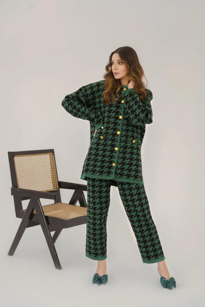 DEFNE GREEN HOUNDSTOOTH SUIT by Hassal Co's Autumn Winter '22 
