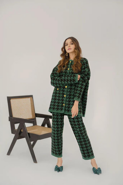 DEFNE GREEN HOUNDSTOOTH SUIT by Hassal Co's Autumn Winter '22 