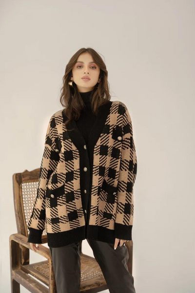 PERA CHECKERE BROWN SWEATER by Hassal Co's Autumn Winter '22