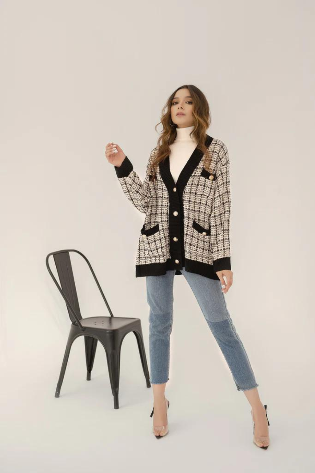 ROMA TEXTURED CHECKERED SWEATER