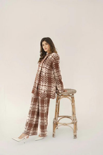 AYDA CHECKERED BROWN KNIT SUIT by Hassal Co's Autumn Winter '22