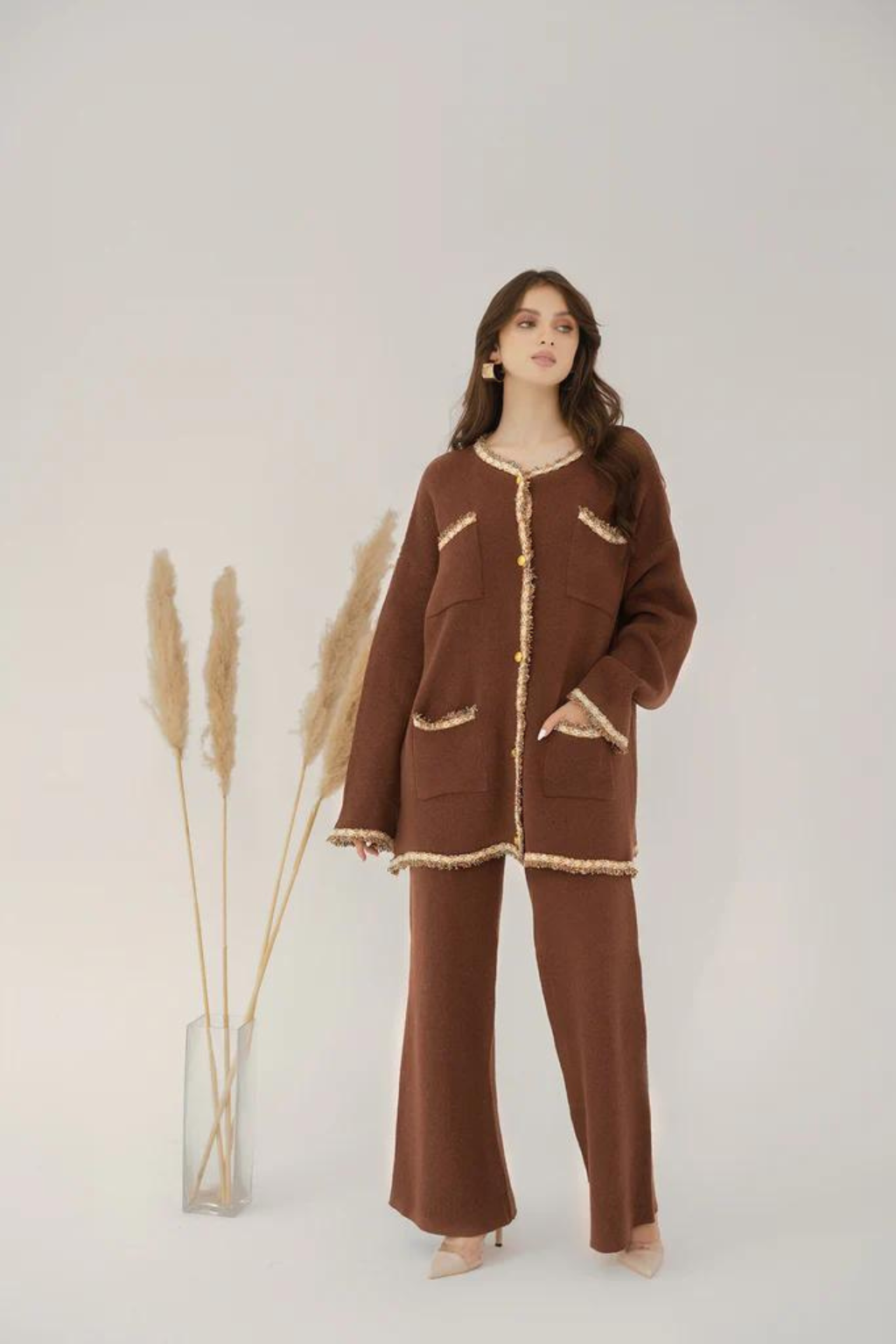AYLIN BROWN TWEED KNIT SUIT