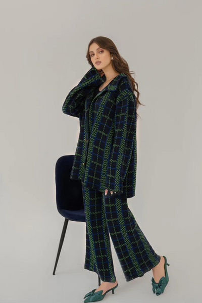SABRINA CHECKERED GREEN SUIT by Hassal AW'22 | Bilal Garment