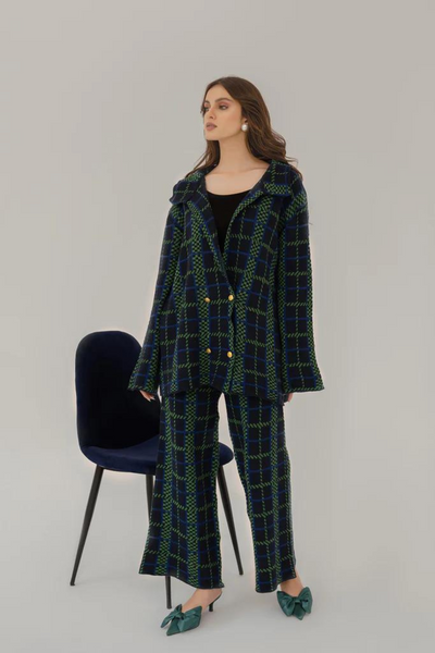 SABRINA CHECKERED GREEN SUIT by Hassal AW'22 | Bilal Garment