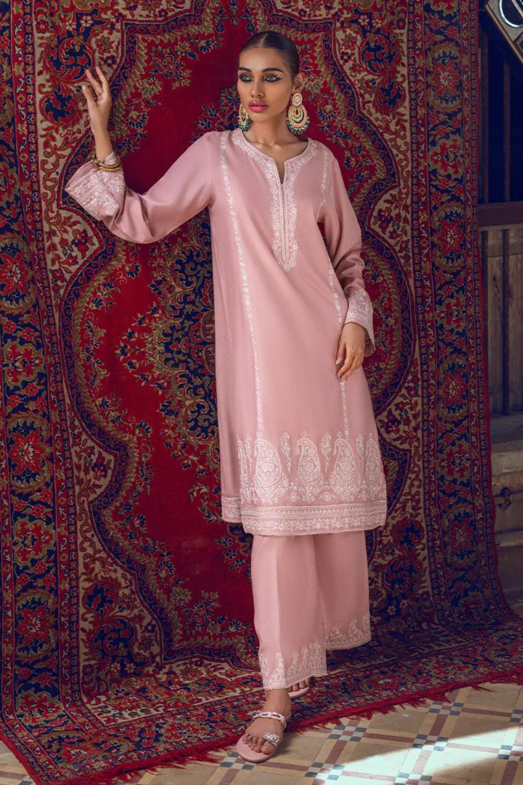 Embroidered Pret
Tea Pink Co-ord Set with Sequins and Embroidery
