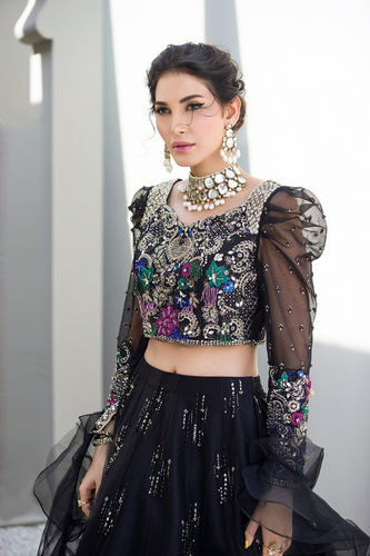 LAVERNA black  Embellished NET & RAW SILK Ensemble  by IMRA SAEED