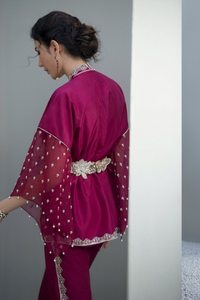 ARCANE  Plum Raw Silk Ensemble by  IMRA SAEED