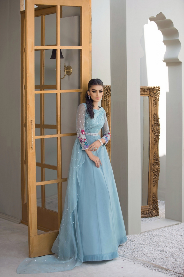 AMORA Floral Net & Organza Gown by IMRA SAEED