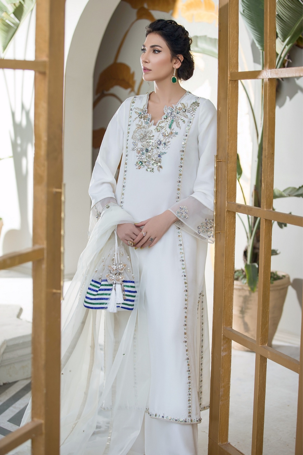 CALLUM Pearl Raw Silk & Organza Ensemble by  IMRA SAEED