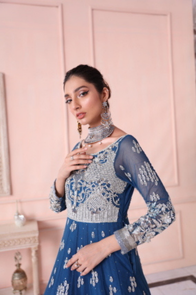 VIOREL Lavish Teal Blue NET Ensemble by IMRA SAEED