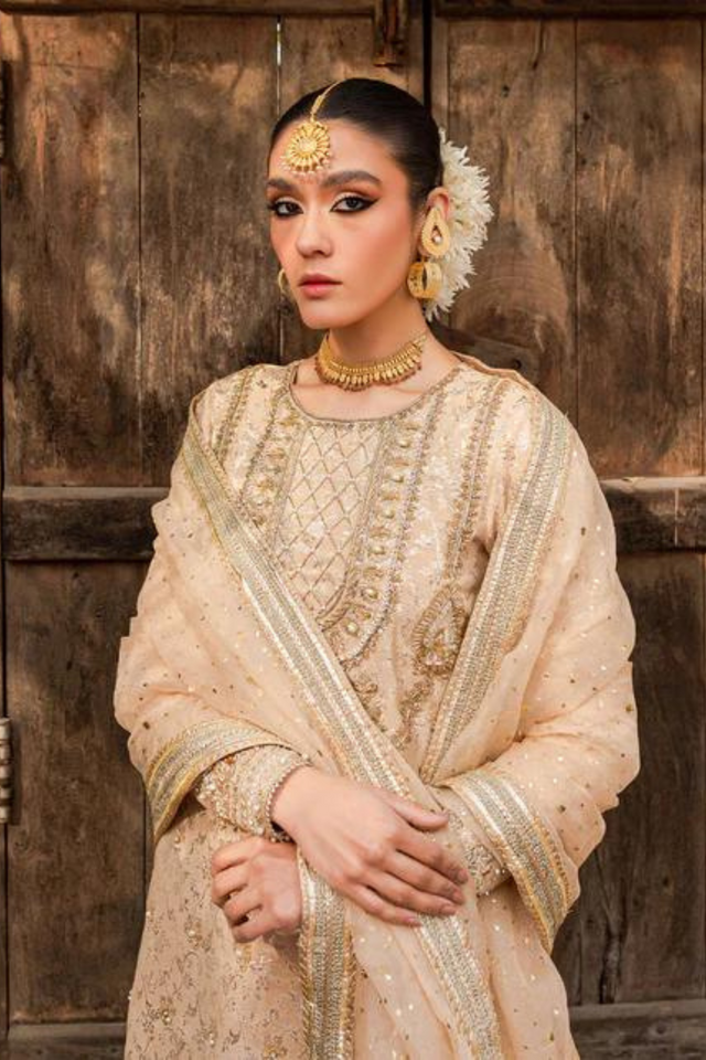 SHAMA Nude Zari Jamawar Handcrafted Details Shirt Set