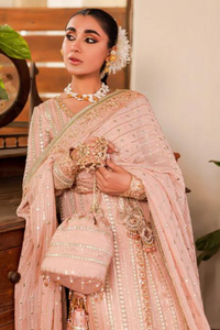 JANIRA Blush pink Delicate Chikankari  Angrakha Gown Set