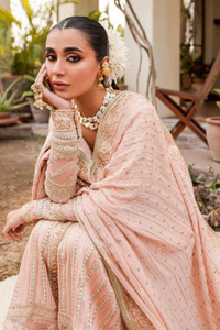 JANIRA Blush pink Delicate Chikankari  Angrakha Gown Set