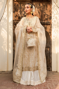 AFSANA  Ivory Organza Gold Embellishments Shirt & Silk Sharara Set