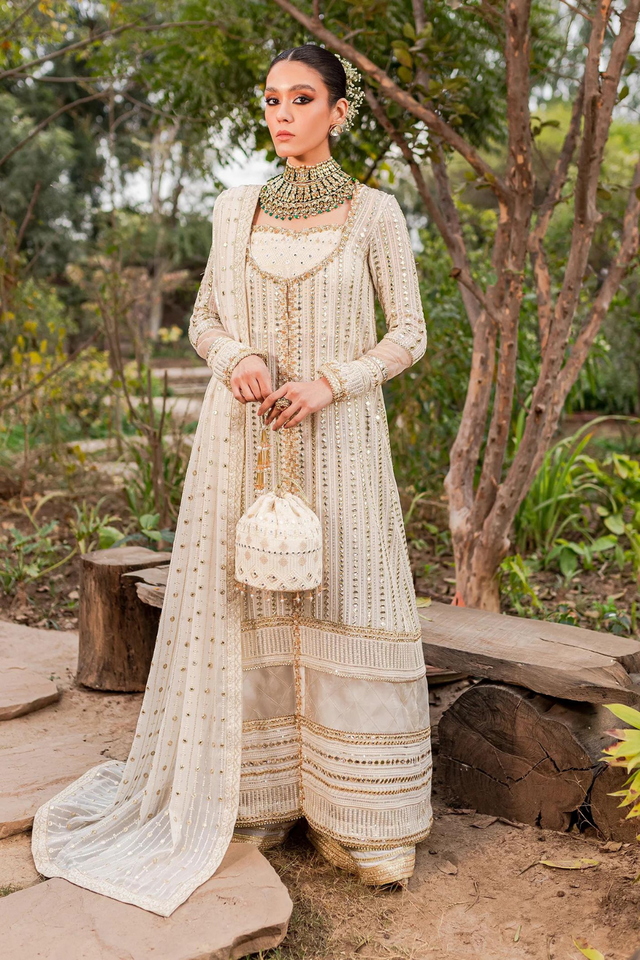 AYNOOR Pearl White Chikankari Gown Set