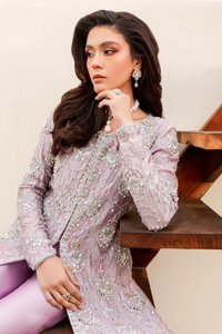 ZOYA Lilac Tissue Silver Tilla Embroidery Silk Gown Set