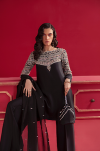 VIVIEN black  Raw Silk Suit by Kanwal Malik