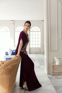 MOSAIC Dark Purple Velvet Kaftan by Kanwal Malik