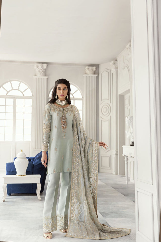 CERELIA Grey Silk Suit by Kanwal Malik