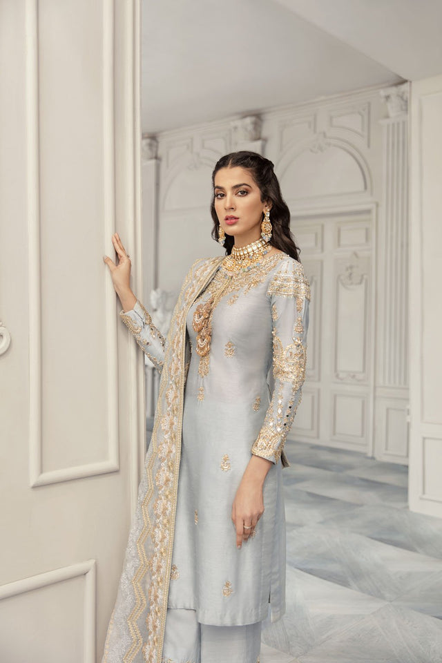 CERELIA Grey Silk Suit by  Kanwal Malik