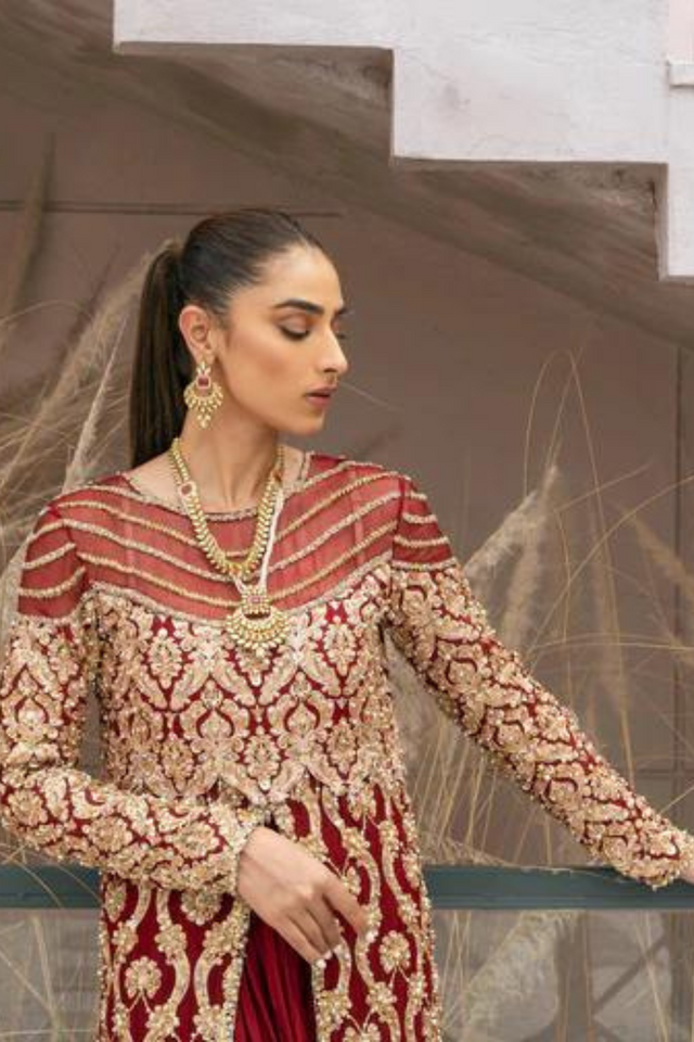 ATHEN  Berry Red Organza Gown by Kanwal Malik Athena Formal Pret