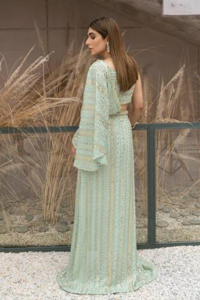 PHOEVO Mint Green Chikankari & Silk Pants set