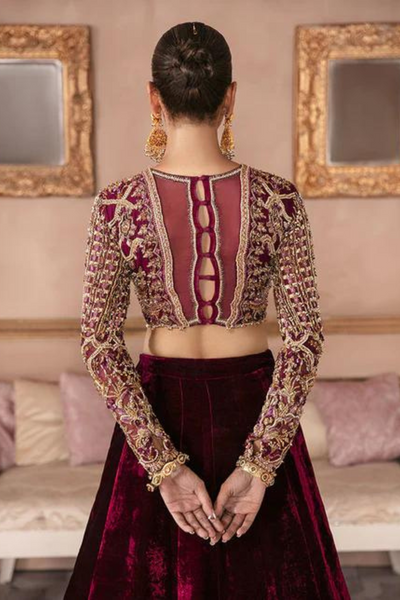 KAAWISH  Plum Organza Choli & Velvet Lehnga Set