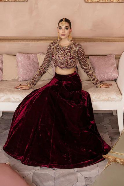 KAAWISH  Plum Organza Choli & Velvet Lehnga Set