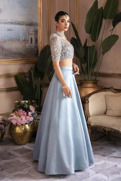 NOORI Ice Blue Organza Regal Silver Tones Lehnga Choli Set